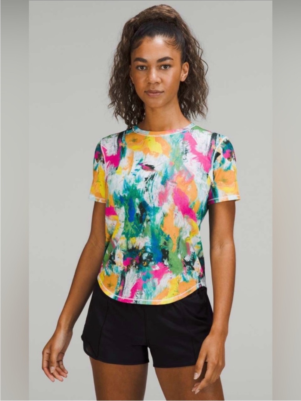 🌈 Lululemon High-Neck Running & Training T-Shirt No Limits White Multi Size 6-8